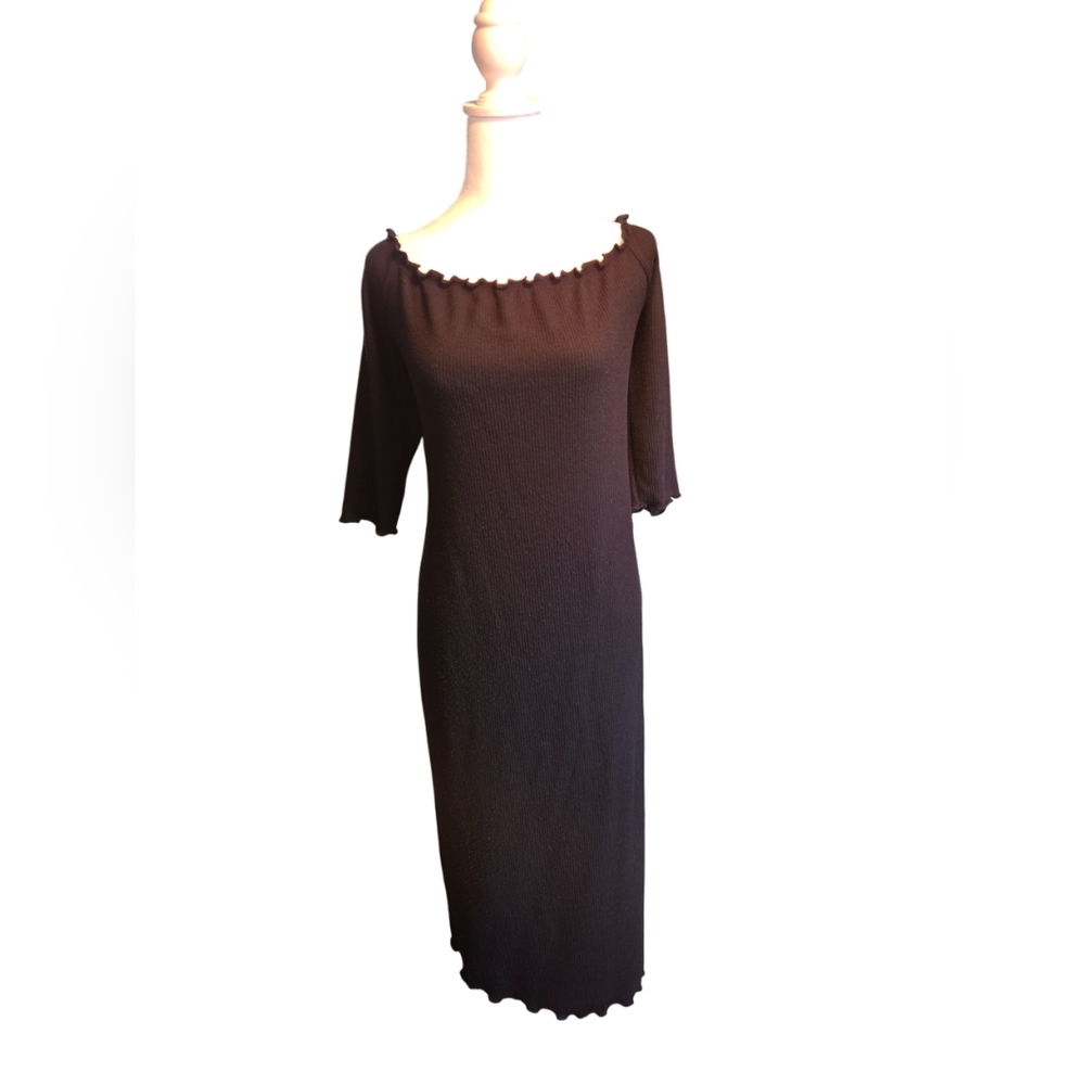 Fashion Nova Off Shoulder Black Stretchy Ribbed Design Women's Dress